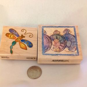 Set of Two dragonfly clock Rubber Stamps
